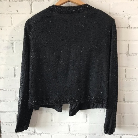 🔥Silk Beaded Jacket Sz Large Stenay Vintage Black Formal Blazer 90s Fancy - Picture 5 of 9